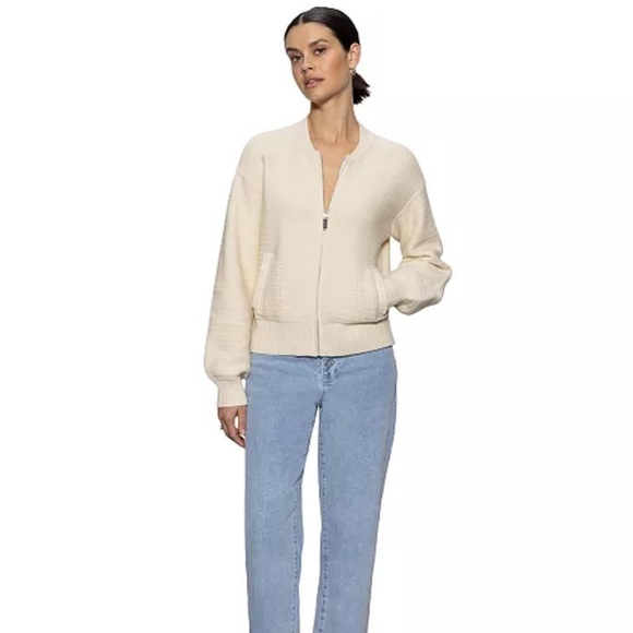 Sanctuary Women's Knit Bomber Jacket full zip cotton blend NWT SZ S CREAM COLOR - Picture 2 of 14